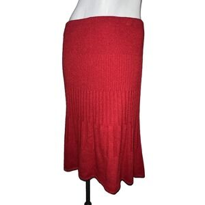 San Remo by Laura Knits Red Ribbed Knit Midi Skirt Size M Made in USA Vintage